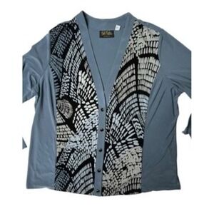 Bob Mackie Cardigan Blue Gray Art To Wear  Abstract Women's XL